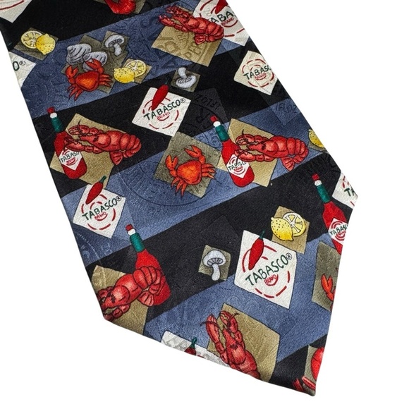 Tabasco 100% Silk novelty tie men’s necktie lobster crawfish crabs seafood boil - Picture 6 of 7